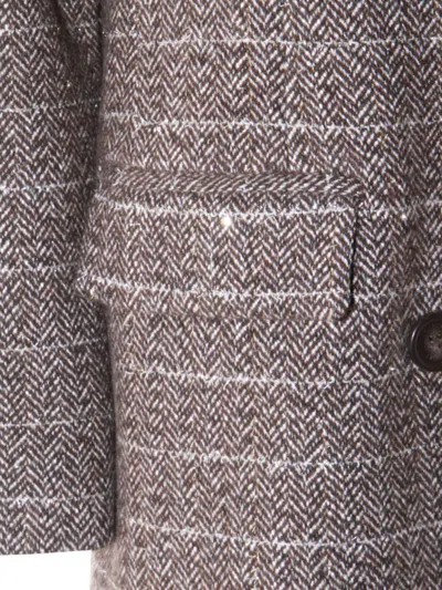Twinset Herringbone Double-breasted Coat In Brown