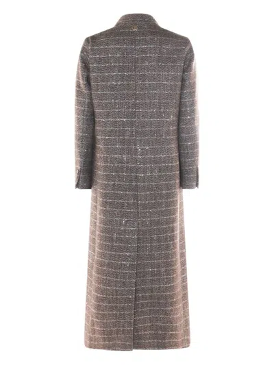 Twinset Herringbone Double-breasted Coat In Brown