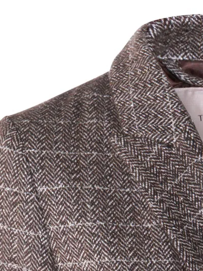 Twinset Herringbone Double-breasted Coat In Brown