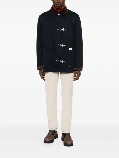 Fay Wool Blend Jacket With Front Pockets And Contrast Collar In Black