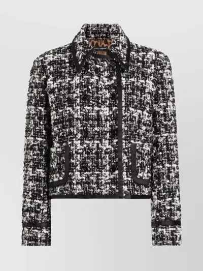 Dolce & Gabbana Cropped Tweed Jacket Front Pockets In Black