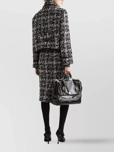 Dolce & Gabbana Cropped Tweed Jacket Front Pockets In Black