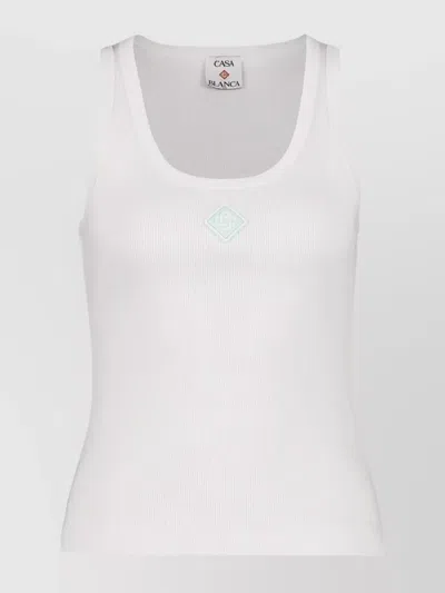 Casablanca Cotton Ribbed Logoed Patch Sleeveless Top In White