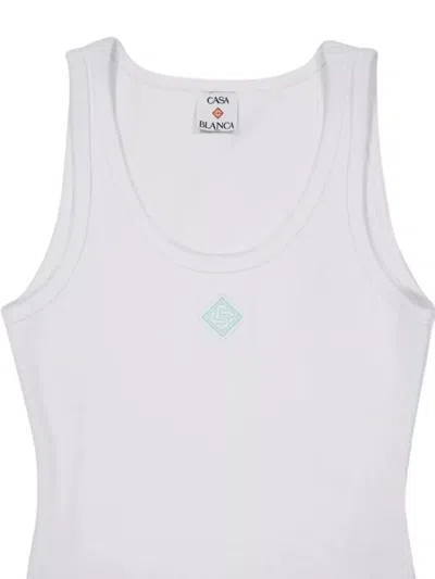 Casablanca Cotton Ribbed Logoed Patch Sleeveless Top In White