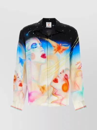 Casablanca Mens Galactic Connection Cuban-collar Graphic-pattern Silk Shirt In Multi