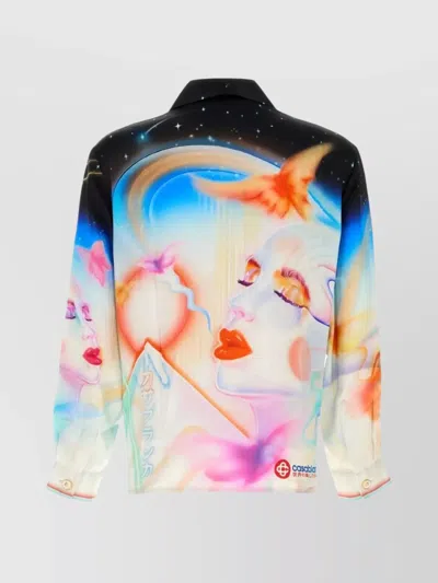 Casablanca Mens Galactic Connection Cuban-collar Graphic-pattern Silk Shirt In Multi