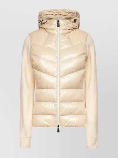 Moncler Ivory Zip-up Hooded Padded Cardigan In Gold