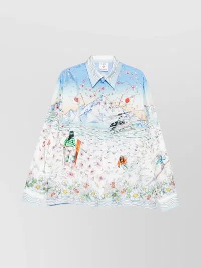 Casablanca Long-sleeved Graphic Print T-shirt In Blue