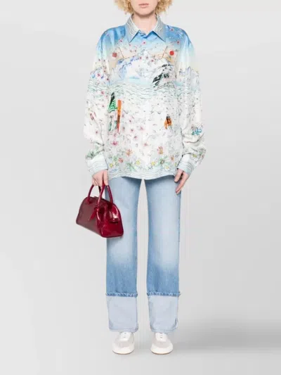 Casablanca Long-sleeved Graphic Print T-shirt In Blue