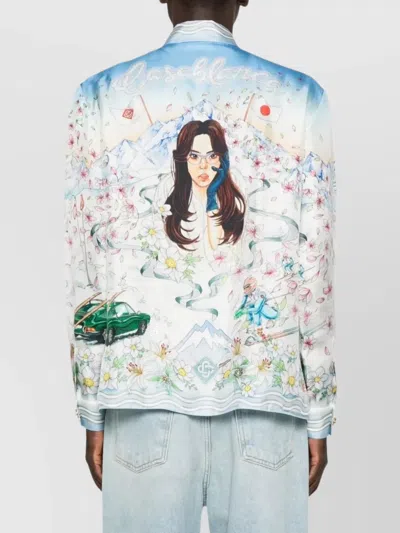 Casablanca Long-sleeved Graphic Print T-shirt In Blue