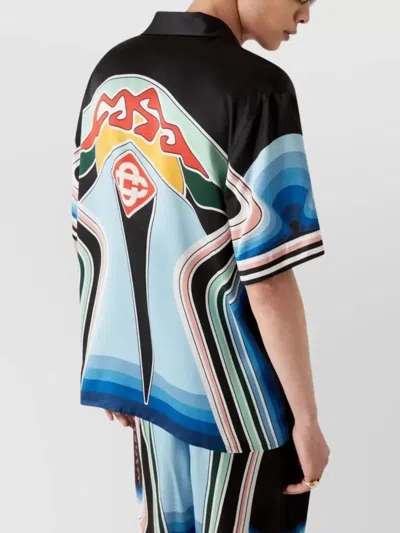 Casablanca Mountain Graphic Silk Shirt With Elastic Waistband In Multi