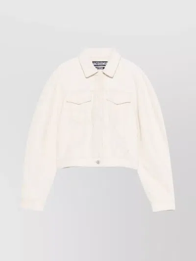Jacquemus Cropped Denim Jacket Flap Pockets In White