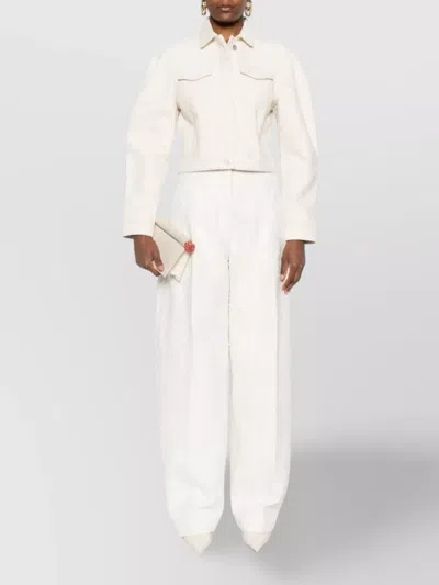 Jacquemus Cropped Denim Jacket Flap Pockets In White