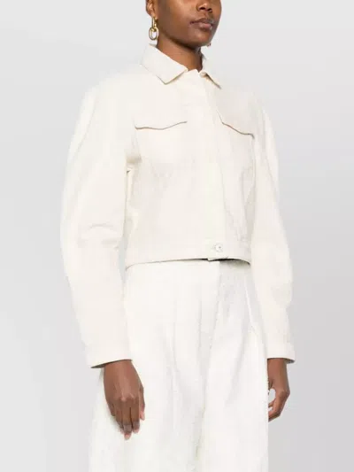 Jacquemus Cropped Denim Jacket Flap Pockets In White