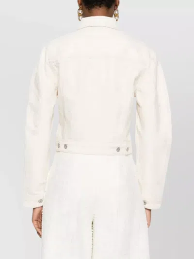 Jacquemus Cropped Denim Jacket Flap Pockets In White