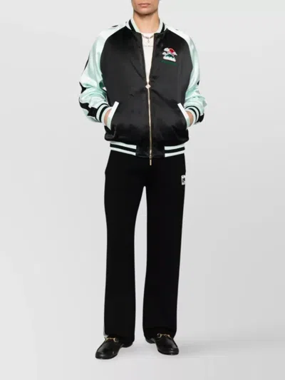 Casablanca Denim Bomber Jacket With Embroidered Logo In Black