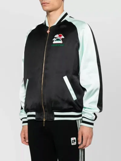 Casablanca Denim Bomber Jacket With Embroidered Logo In Black