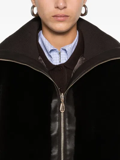 Sandro Faux-fur High-neck Jacket In Brown
