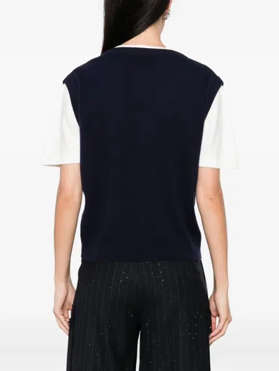 Sandro Womens Navy Blue Argyle Layered-effect Wool And Cashmere-blend Jumper