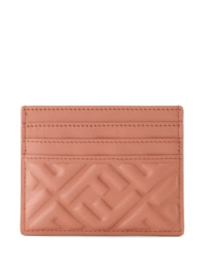 Fendi Nappa Leather Baguette Cardholder With Embossed Pattern In Brown