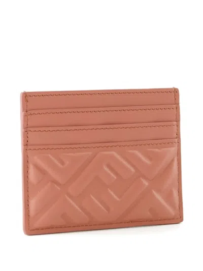 Fendi Nappa Leather Baguette Cardholder With Embossed Pattern In Brown