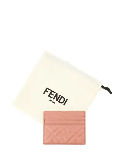 Fendi Nappa Leather Baguette Cardholder With Embossed Pattern In Brown