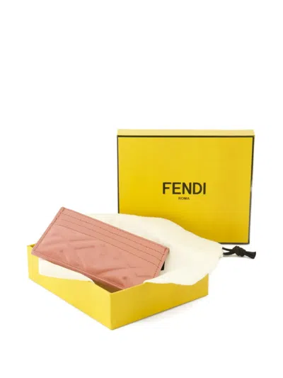 Fendi Nappa Leather Baguette Cardholder With Embossed Pattern In Brown
