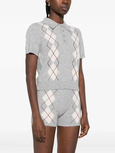 Sandro Argyle-pattern Polo Top In Gray