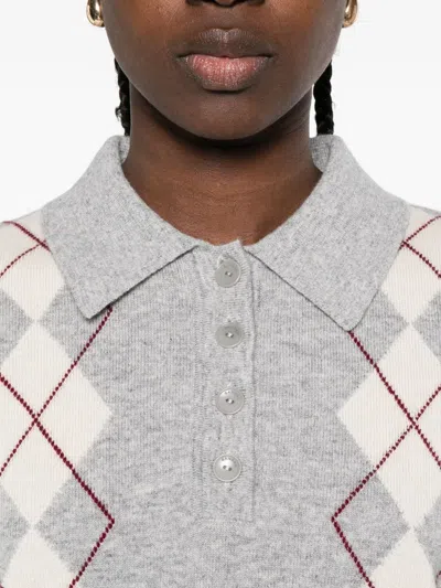 Sandro Argyle-pattern Polo Top In Gray