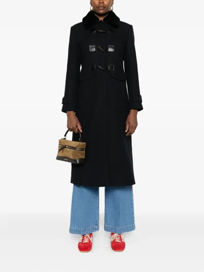 Sandro Wool-blend Shearling-collar Coat In Black
