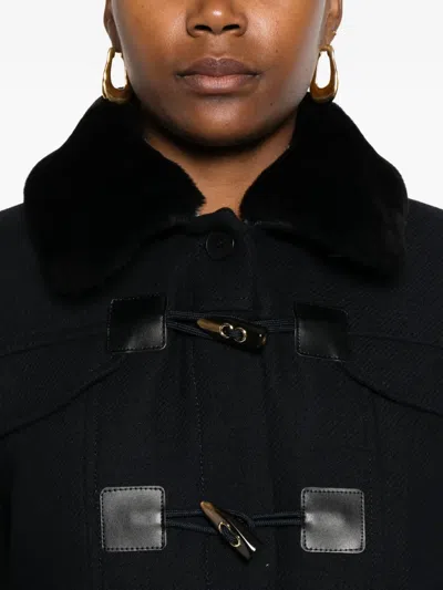 Sandro Wool-blend Shearling-collar Coat In Black