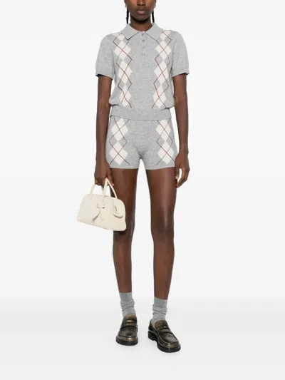 Sandro Diamond Pattern Knit Shorts In Gray