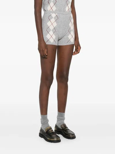 Sandro Diamond Pattern Knit Shorts In Gray
