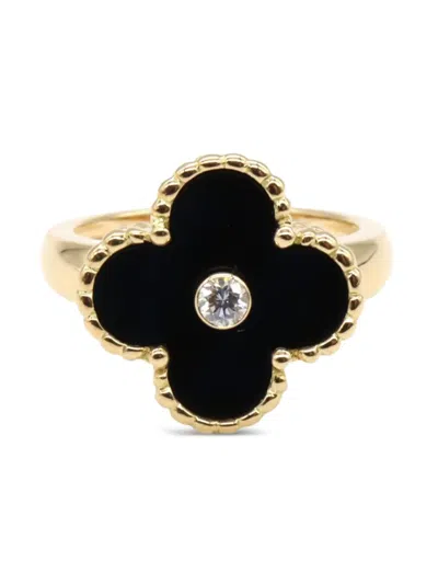Pre-owned Van Cleef & Arpels 18k Yellow Gold Alhambra Diamond And Onyx Ring
