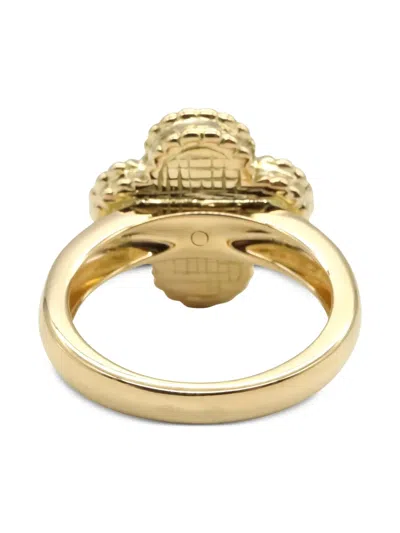Pre-owned Van Cleef & Arpels 18k Yellow Gold Alhambra Diamond And Onyx Ring