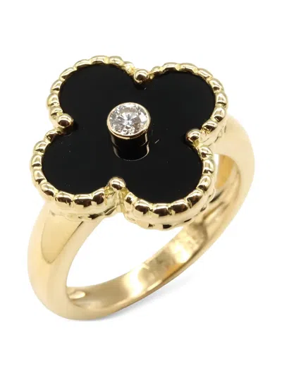 Pre-owned Van Cleef & Arpels 18k Yellow Gold Alhambra Diamond And Onyx Ring