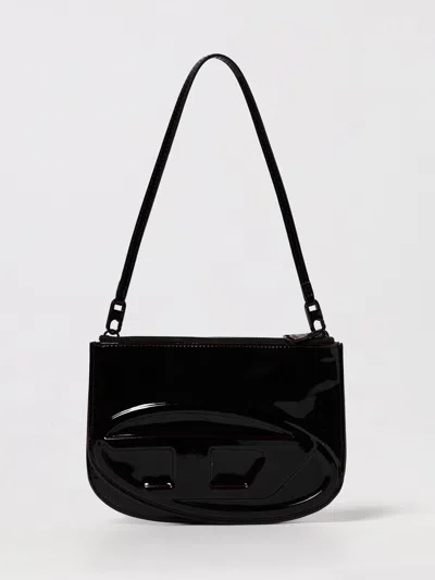 Diesel 1dr 20. Twin Shoulder Bag In Black Leather In Burgundy