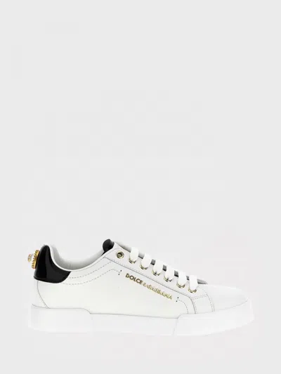 Dolce & Gabbana White Low Top Sneakers With Logo Lettering On The Tongue And Logo Detail On The Heel In Leather Woma In White
