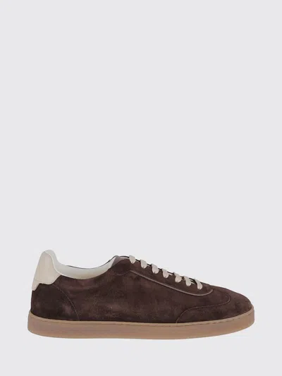 Brunello Cucinelli Suede Low-top Sneakers Contrast Detail In Brown