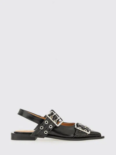 Ganni 'cocco' Black Leather Ballet Flats In Black