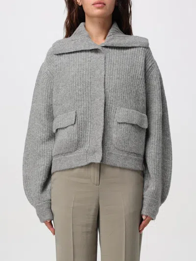 Liu •jo Cropped Grey Sweater With Wide Collar And Voluminous Sleeves In Gray