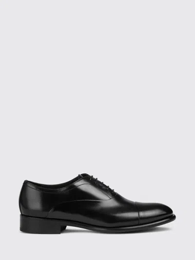 Doucal's Blue Oxford Shoes In Brushed Leather With Toe Cap In Black