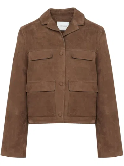 Yves Salomon Leather Jacket In Brown