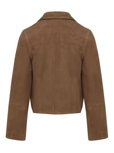 Yves Salomon Leather Jacket In Brown