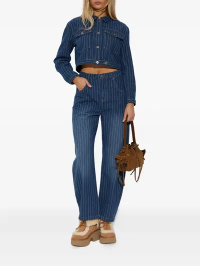 Munthe Pinstripe Utility Trousers In Blue