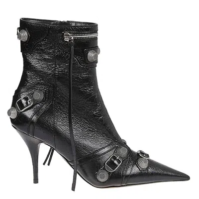 Balenciaga Womens Cagole Lambskin Buckle Zip Ankle Booties In Black
