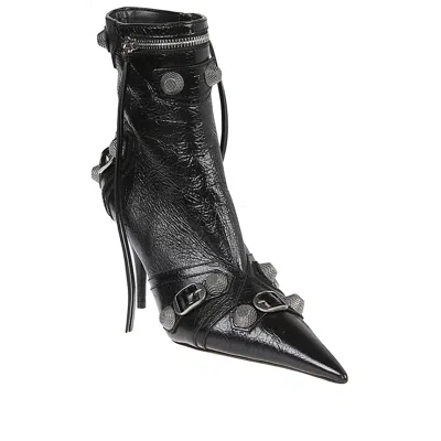 Balenciaga Womens Cagole Lambskin Buckle Zip Ankle Booties In Black