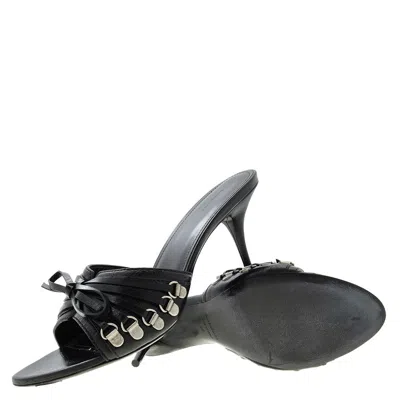 Balenciaga Open Toe Cagole Mules With Lace-up Design 6cm In Black