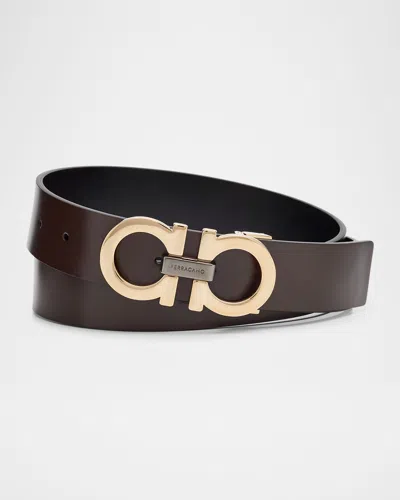 Ferragamo Double Sided Adjustable Leather Belt In Brown