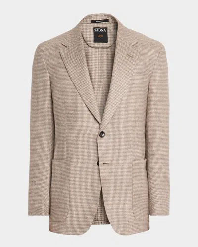 Zegna Gingham Single-breasted Blazer In Neutral